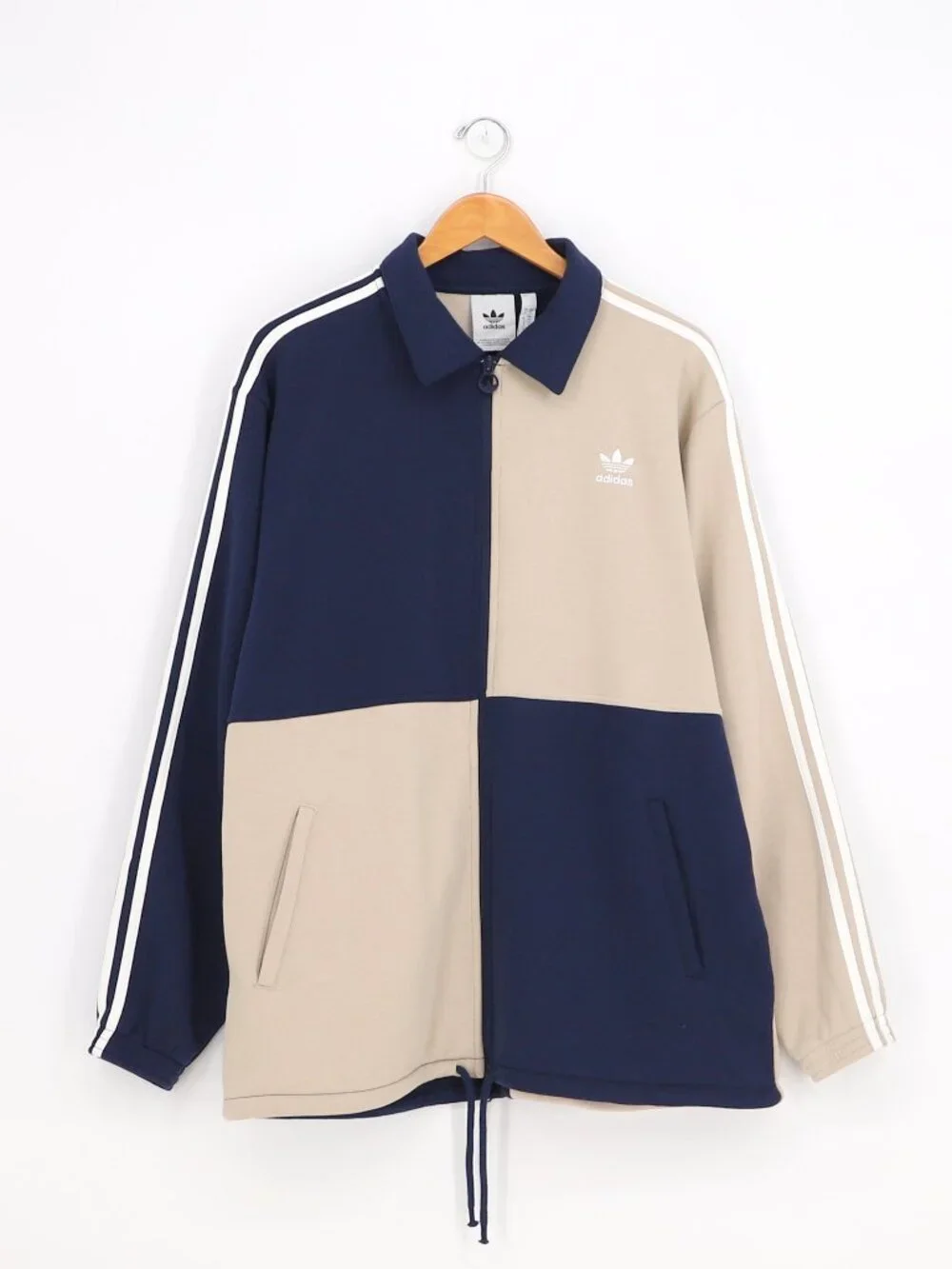 ADIDAS Originals Men's Colorblock Fleece Zip Up Jacket Beige Navy Size L